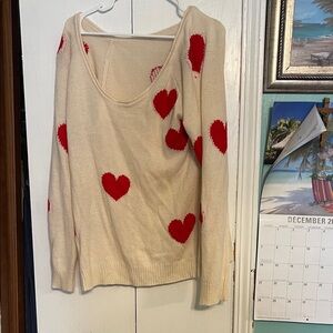 Amazon Cream Sweater with Red Hearts